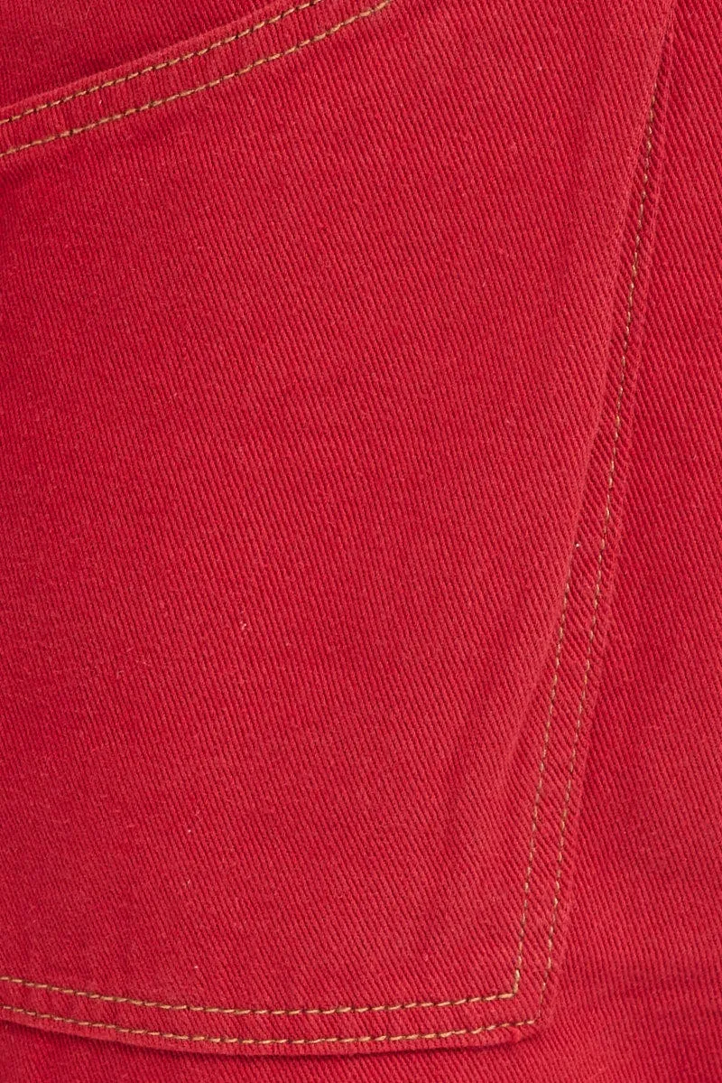 Red Cargo Jeans Mid Rise
