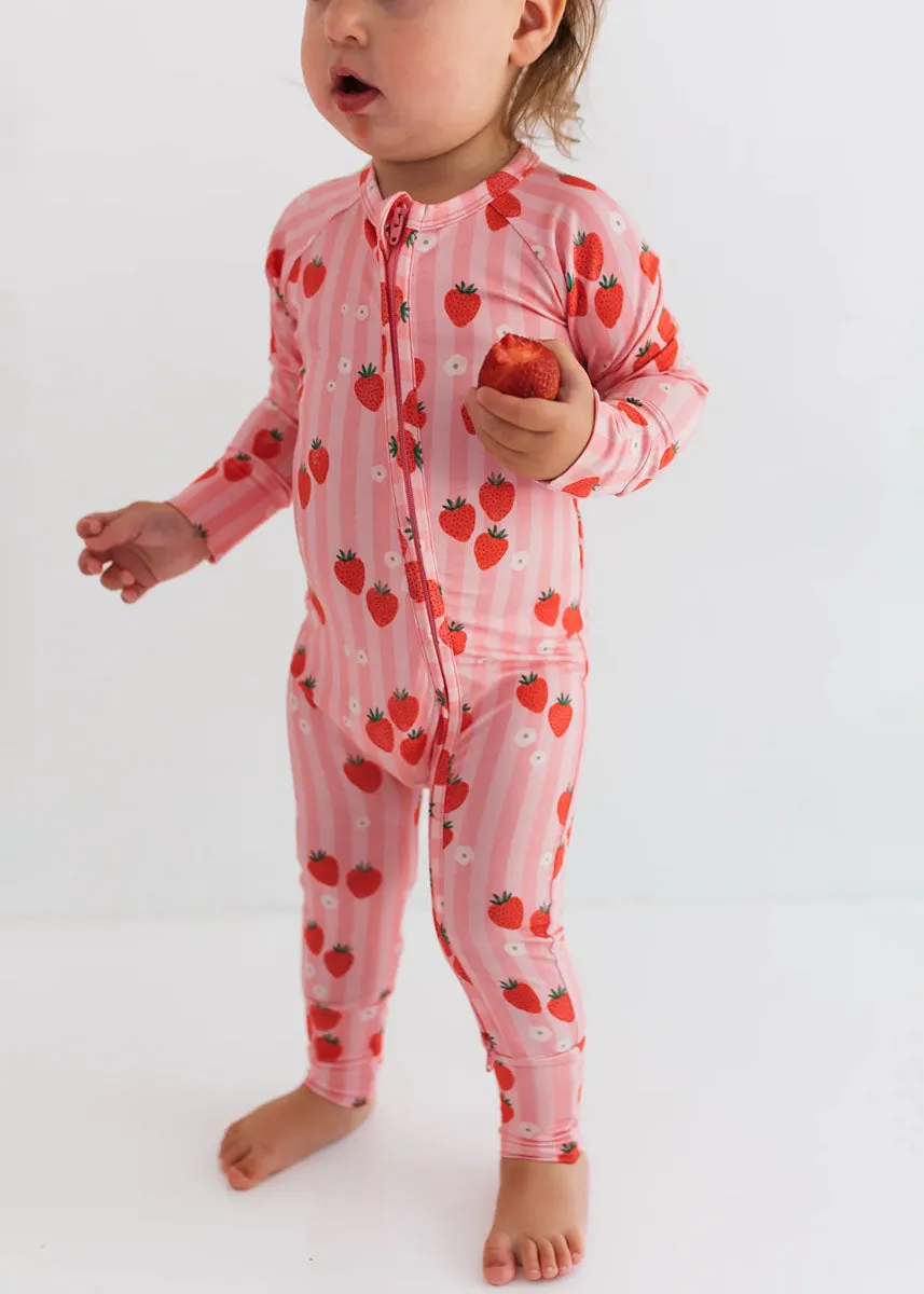 Red Strawberry Zipper Romper