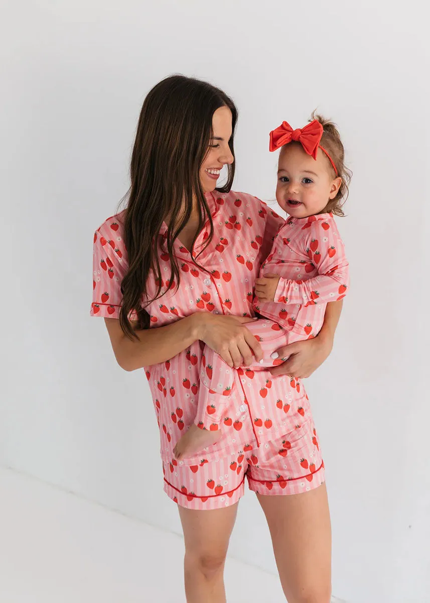 Red Strawberry Zipper Romper