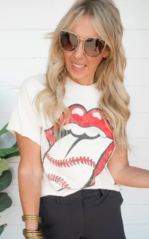 Rolling Stones Baseball Lick Thrifted Tee | FINAL SALE