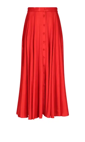 ROTATE Pleated Satin Midi Skirt