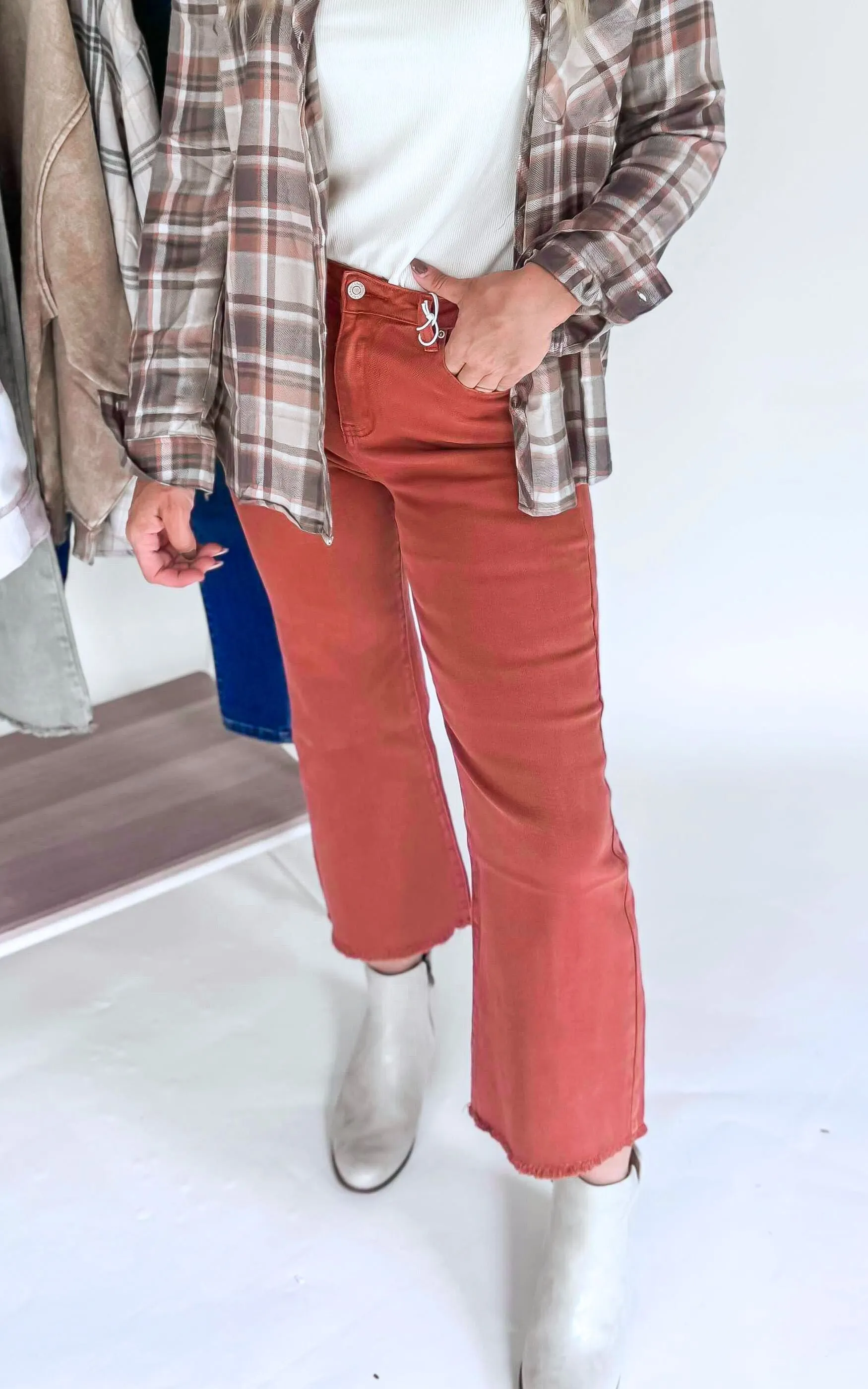 Rust Acid Wash High Waisted Bootcut Denim Jeans | Zenana - Final Sale