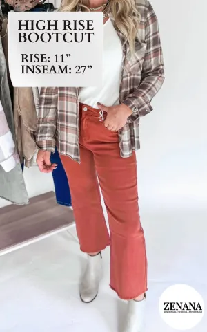 Rust Acid Wash High Waisted Bootcut Denim Jeans | Zenana - Final Sale