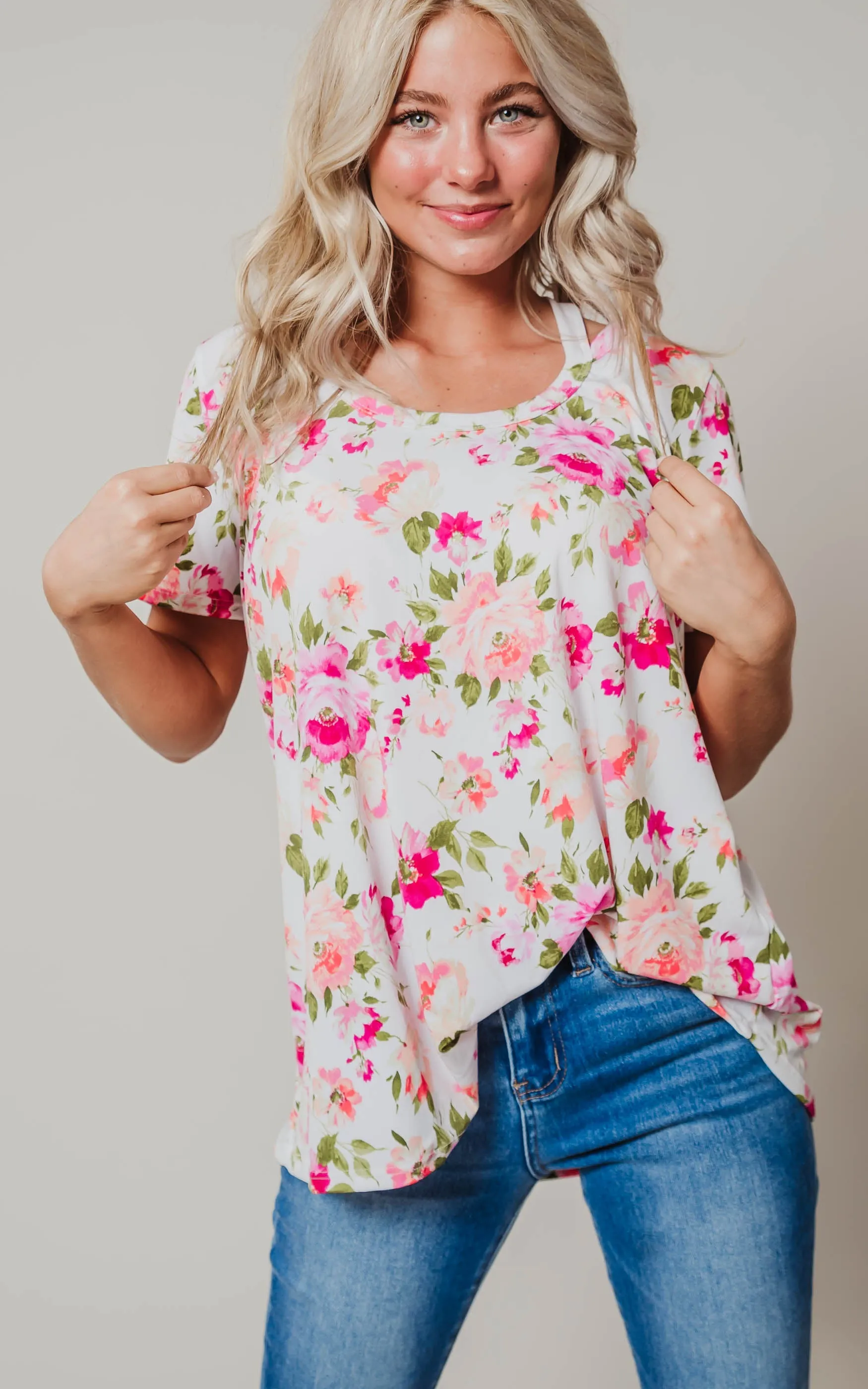 Short Sleeve Floral Print Knit Top - Final Sale*