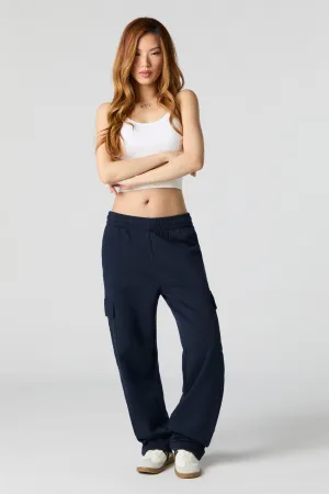 Solid Fleece Wide Leg Cargo Sweatpant