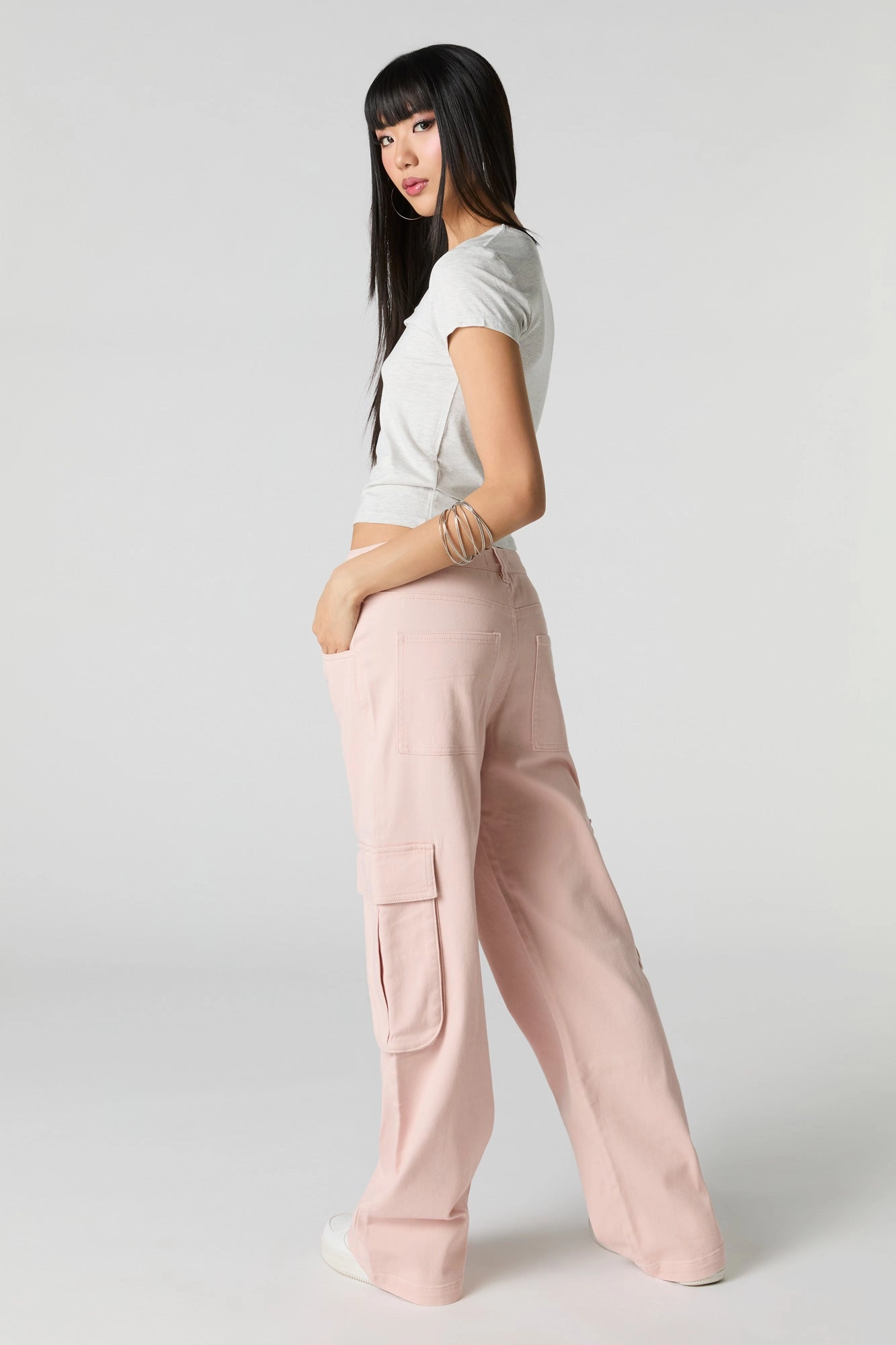 Stretch Denim Low Rise Baggy Cargo Jean