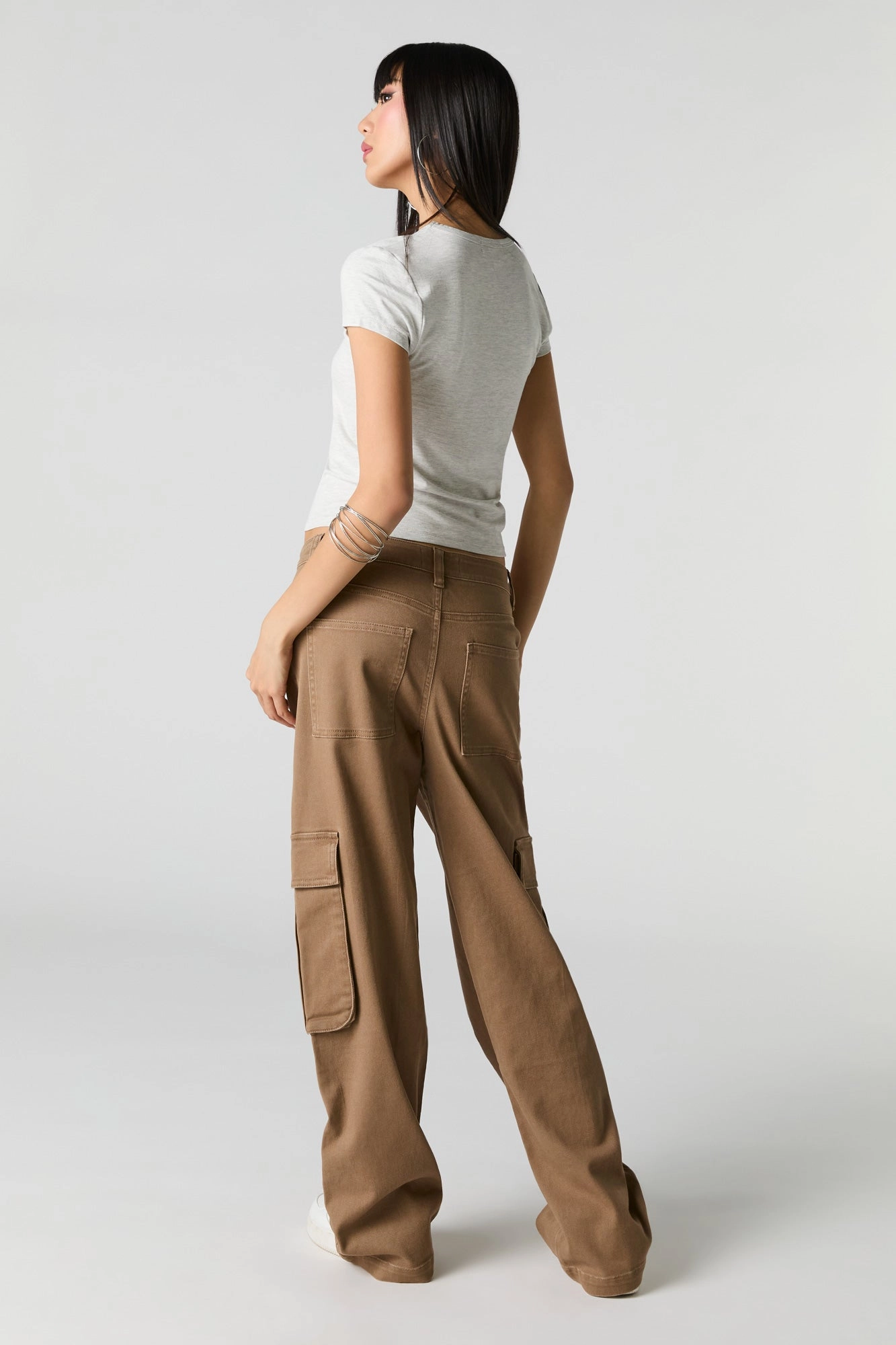 Stretch Denim Low Rise Baggy Cargo Jean