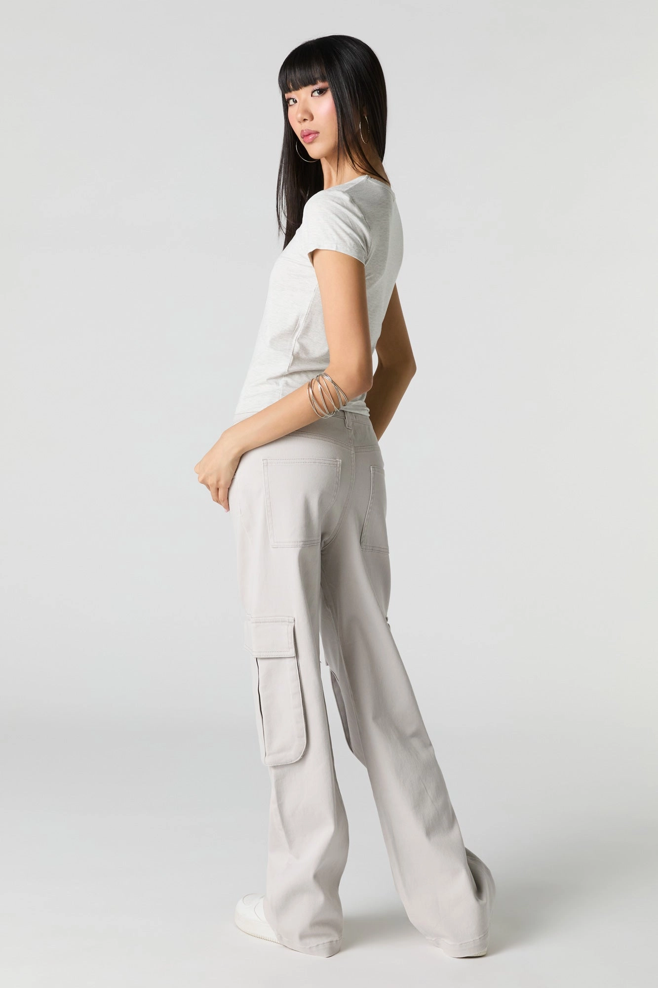 Stretch Denim Low Rise Baggy Cargo Jean