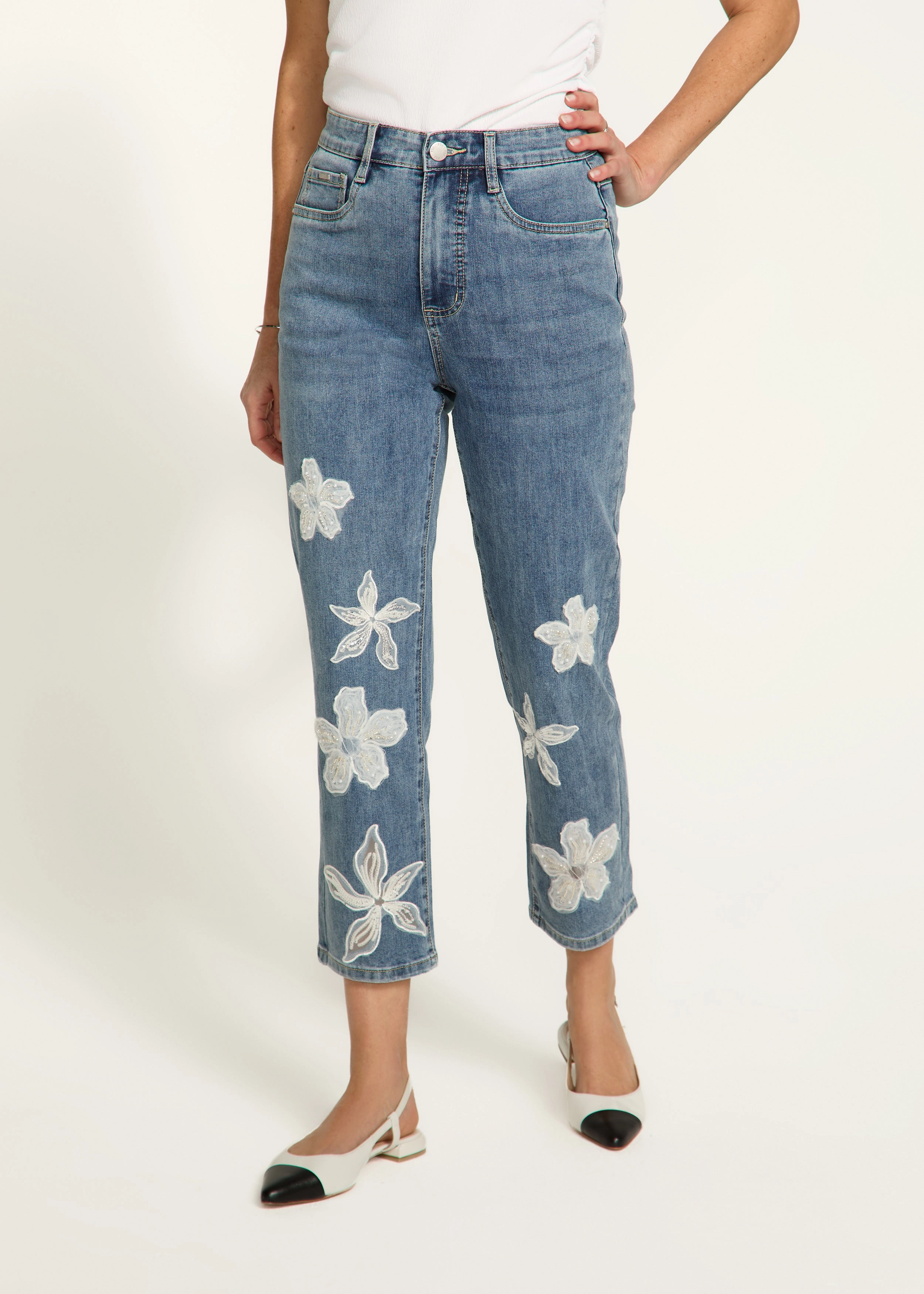 Suzanne Pencil Crop Denim, Medium Blue