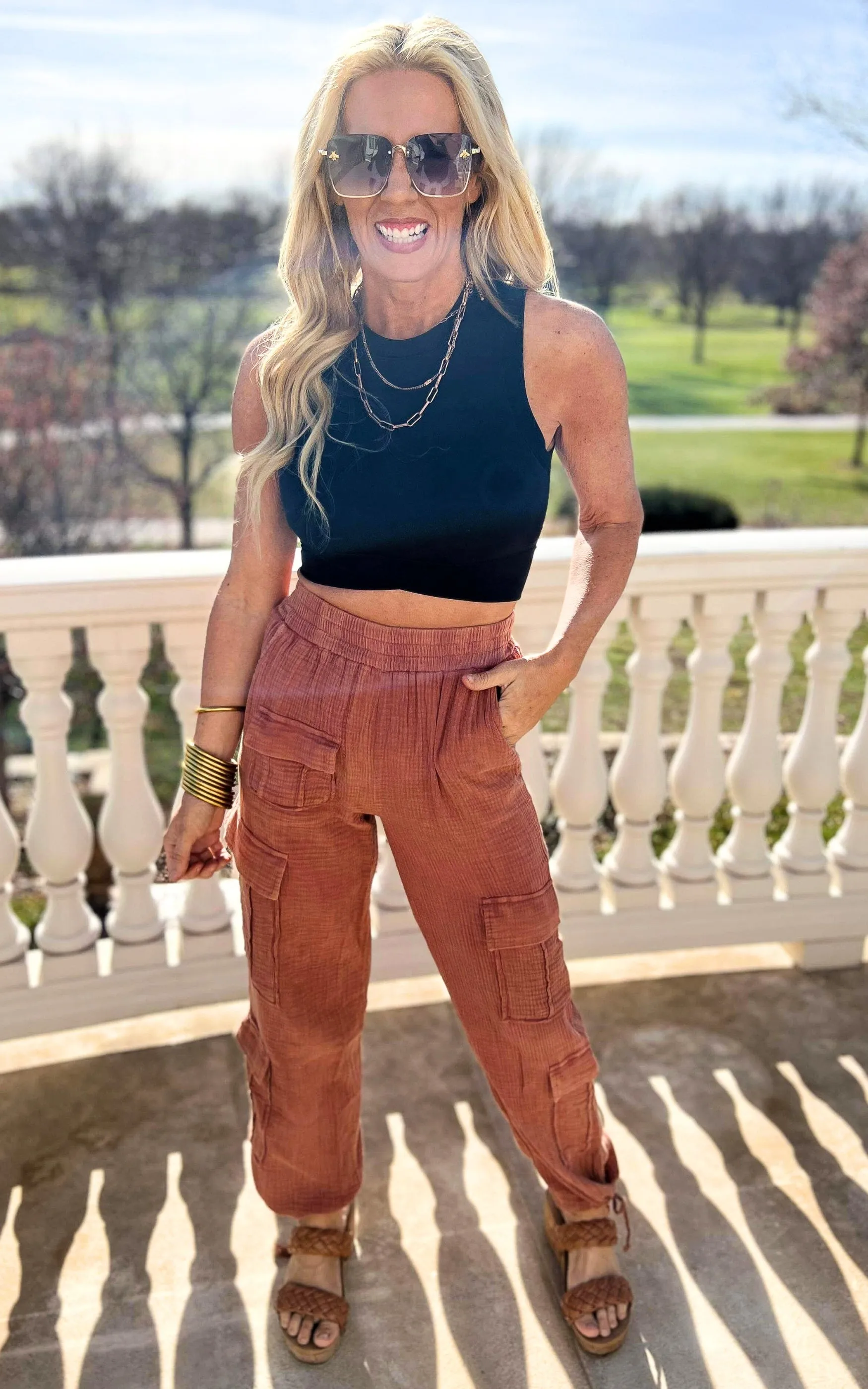 Terracotta Cinched Mineral Wash Cargo Joggers ** Final Sale