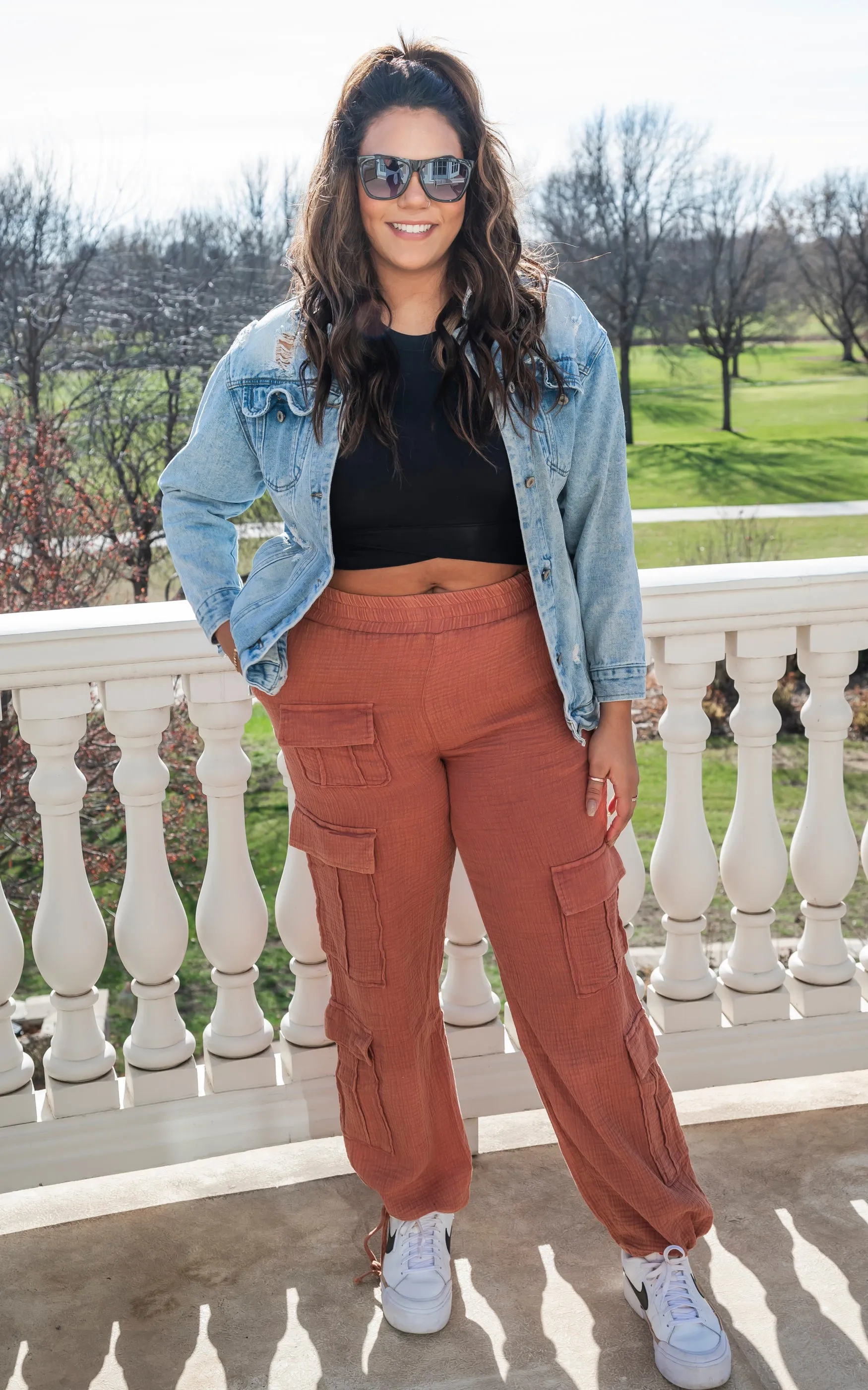 Terracotta Cinched Mineral Wash Cargo Joggers ** Final Sale