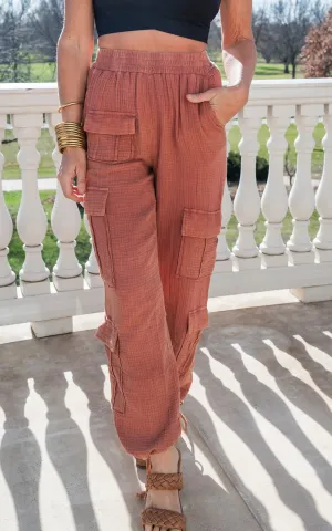 Terracotta Cinched Mineral Wash Cargo Joggers ** Final Sale