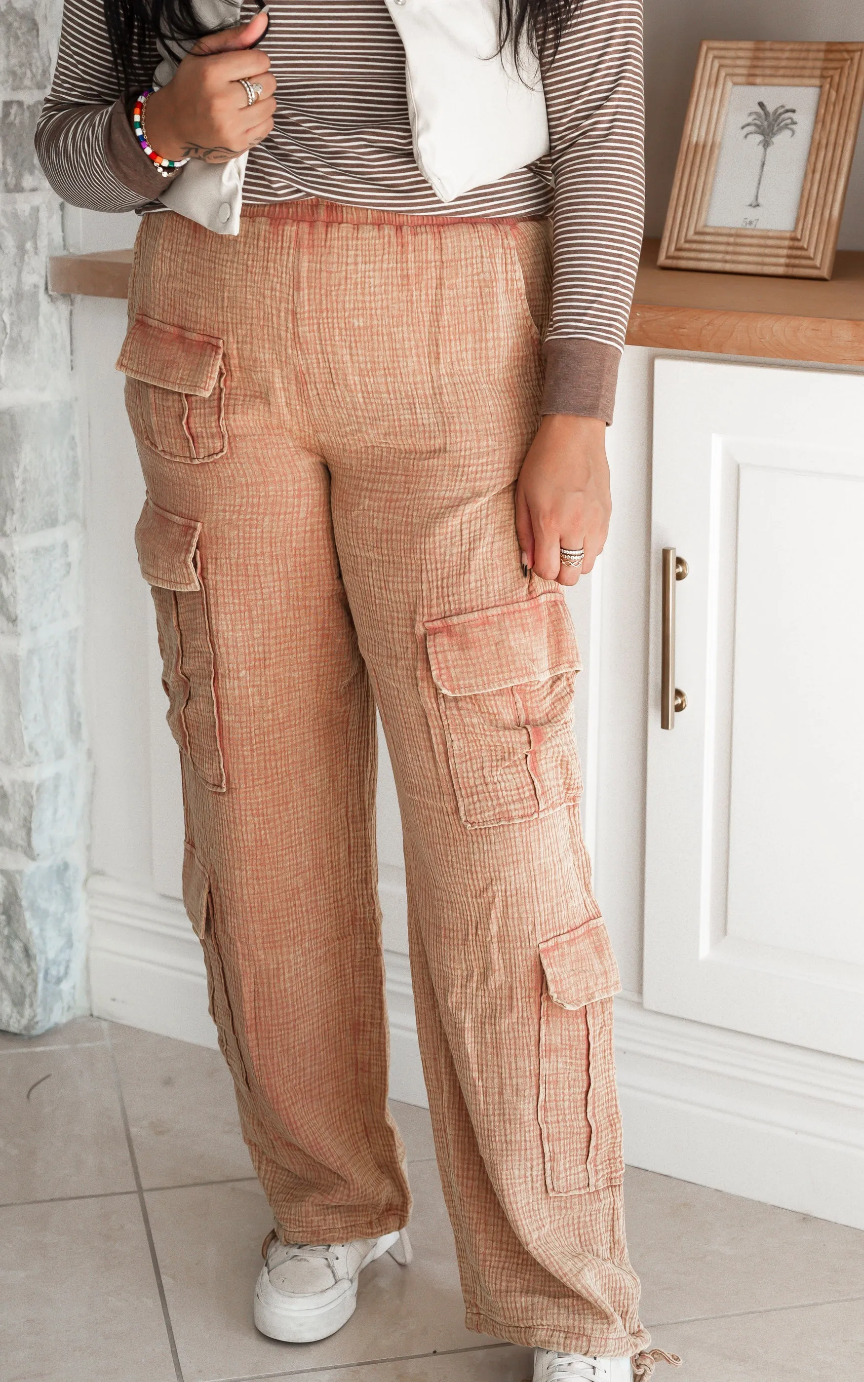 Terracotta Cinched Mineral Wash Cargo Joggers ** Final Sale