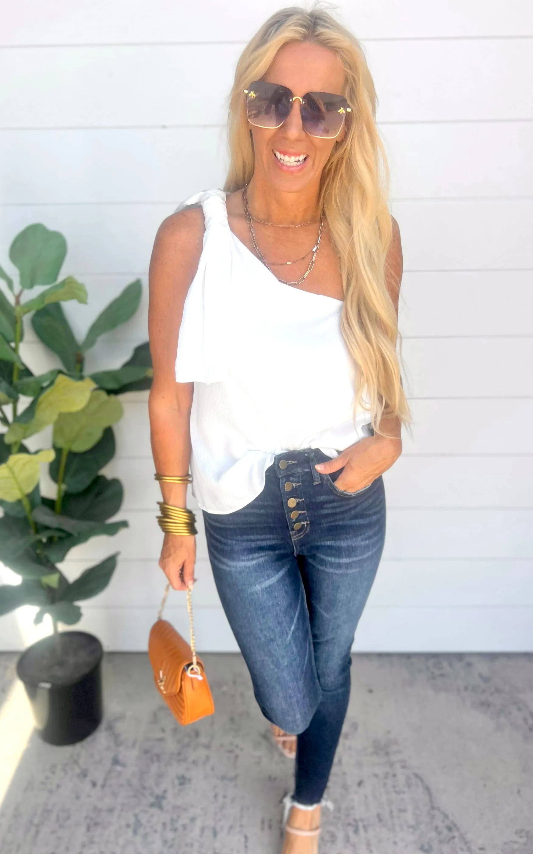 The Addison White Satin One Shoulder Top - Final Sale