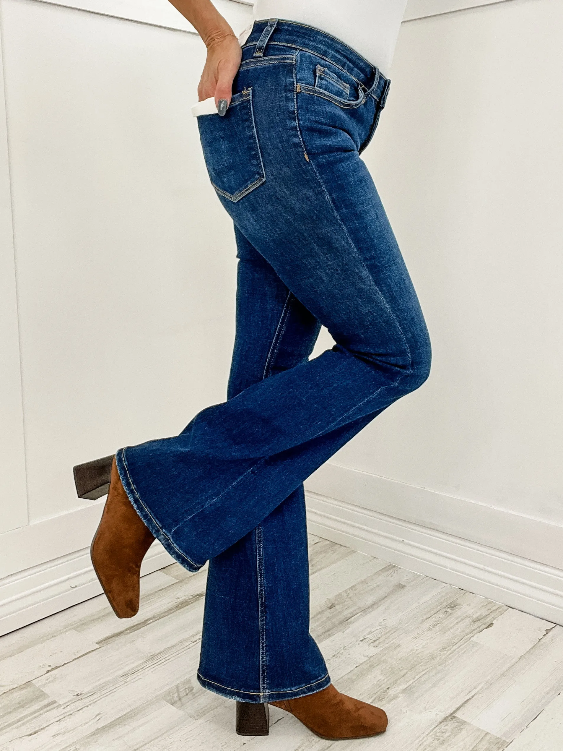 The Clara Vervet Mid Rise Flare Jeans