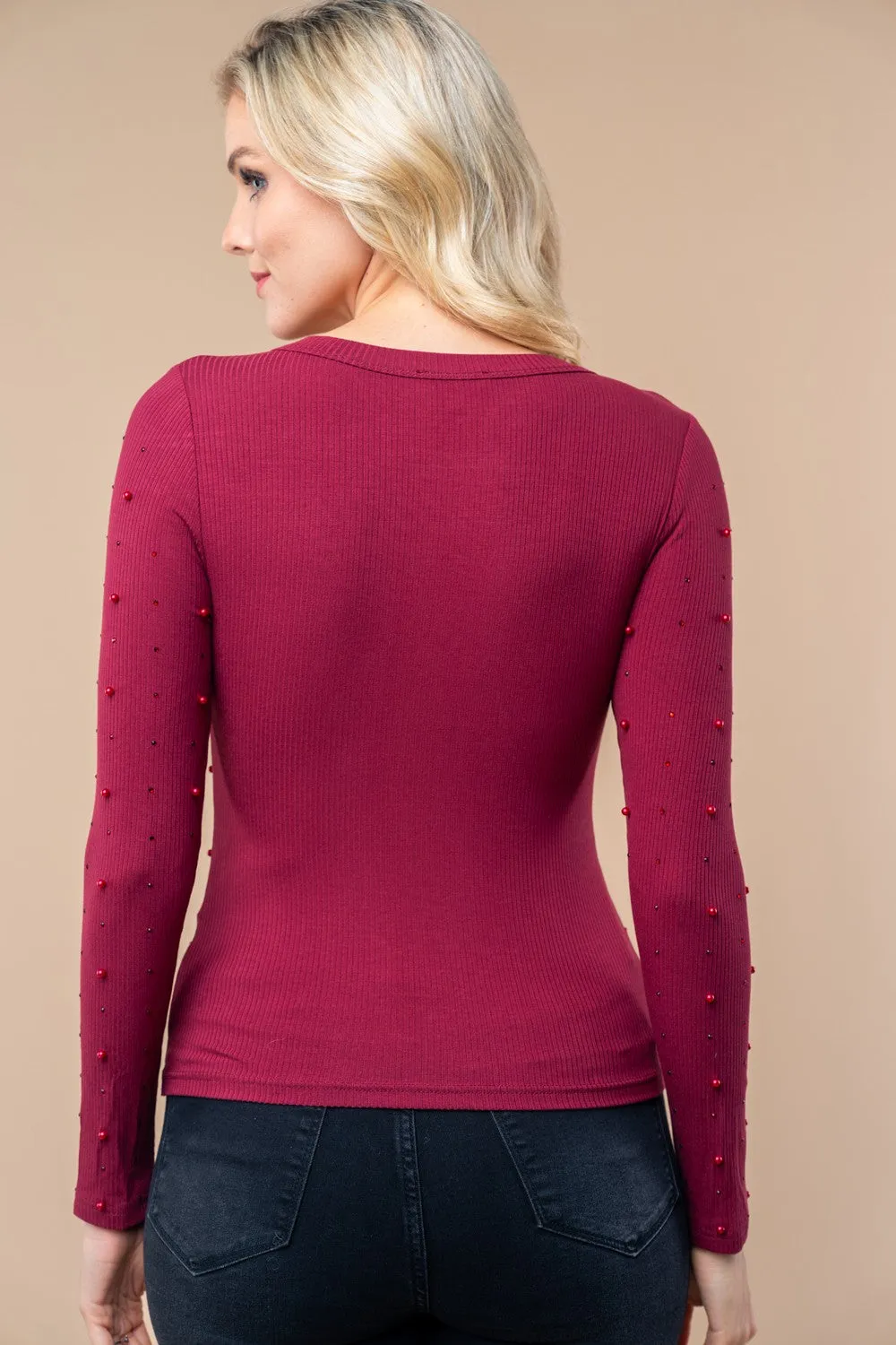 The Holiday Pearl Long Sleeve Solid Knit Top** - Final Sale