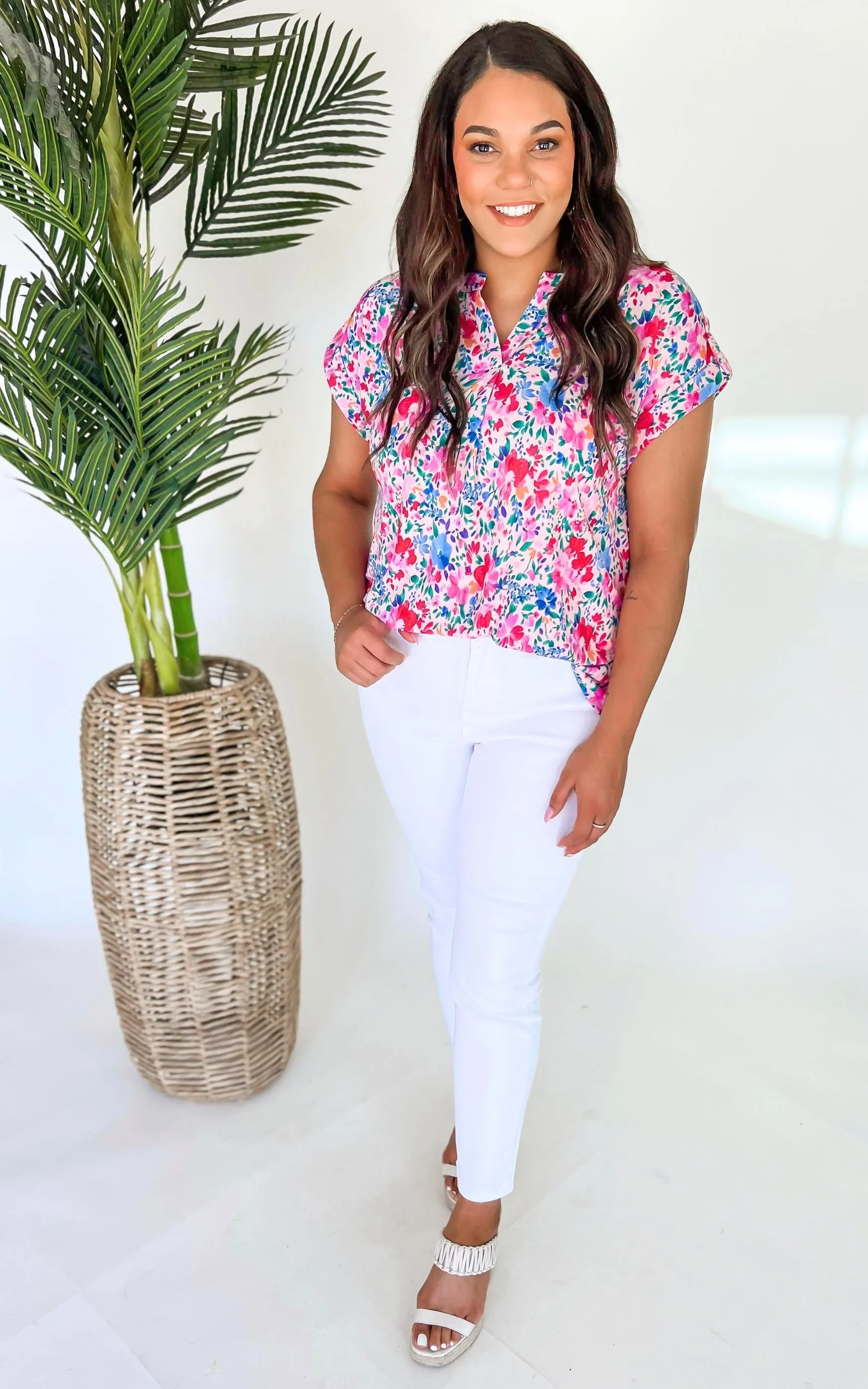 The Lizzy Wild Whisper Floral Short Sleeve Blouse Top - Final Sale