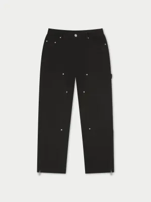 TWILL RIVET DETAIL CARPENTER PANT - BLACK
