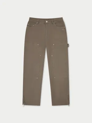 TWILL RIVET DETAIL CARPENTER PANT - BROWN