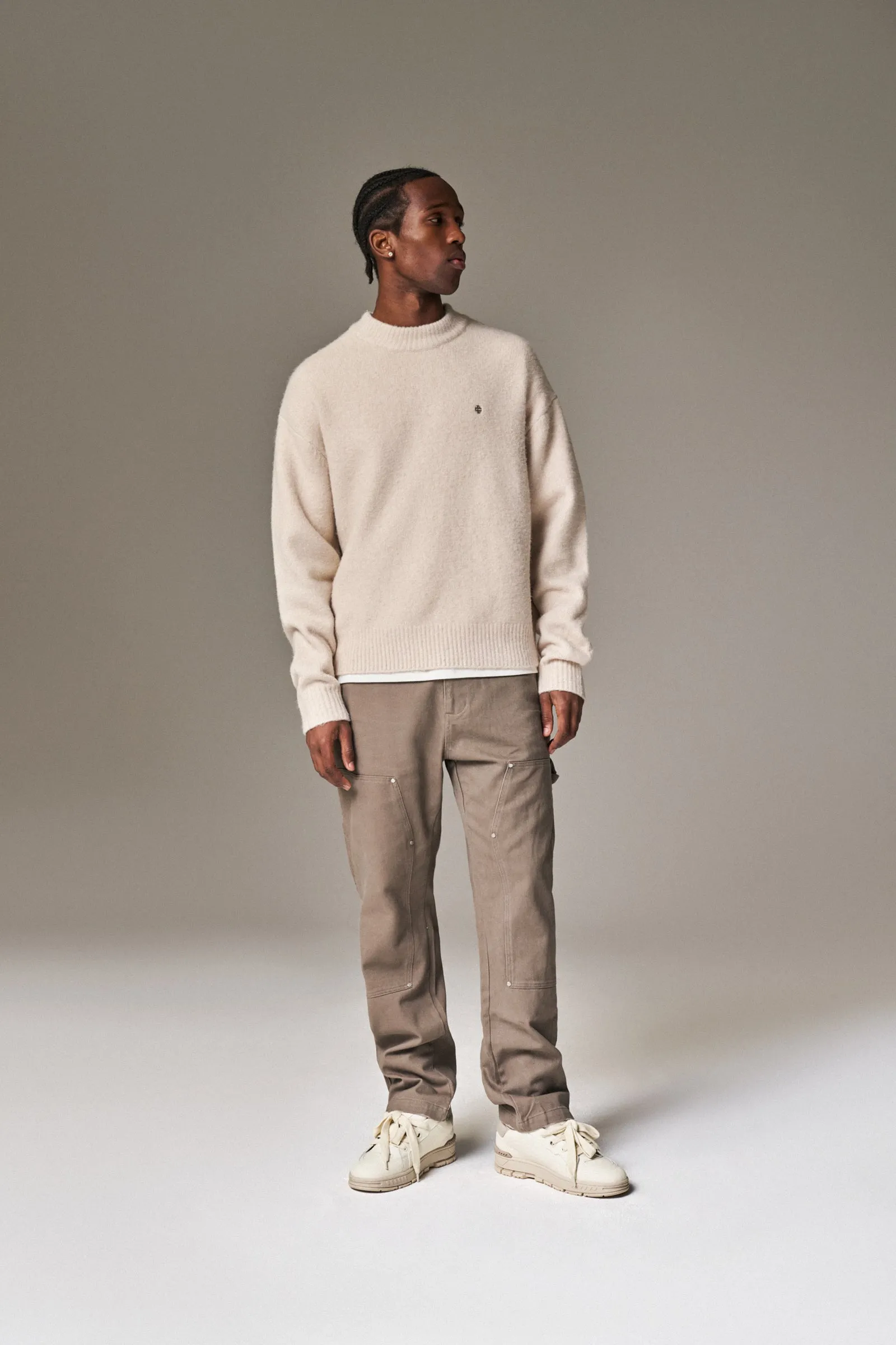 TWILL RIVET DETAIL CARPENTER PANT - BROWN