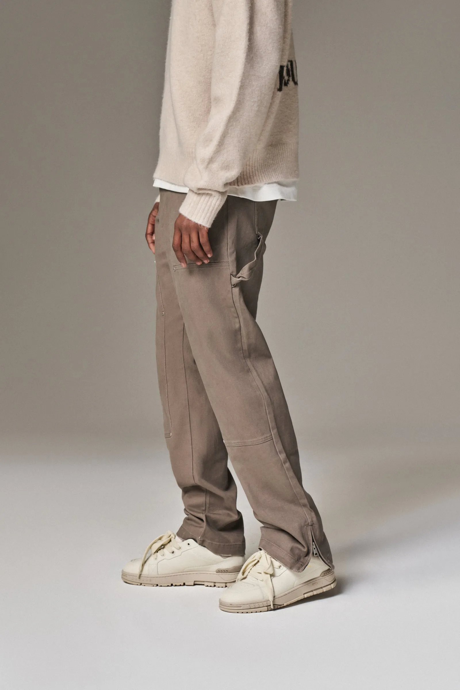 TWILL RIVET DETAIL CARPENTER PANT - BROWN