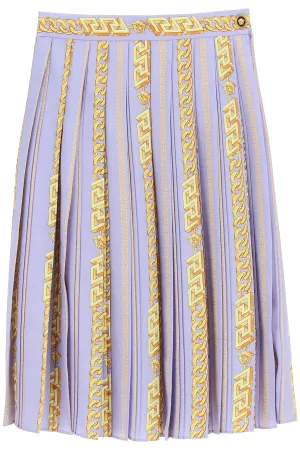 Versace Chain-Link Printed Pleated Midi Skirt