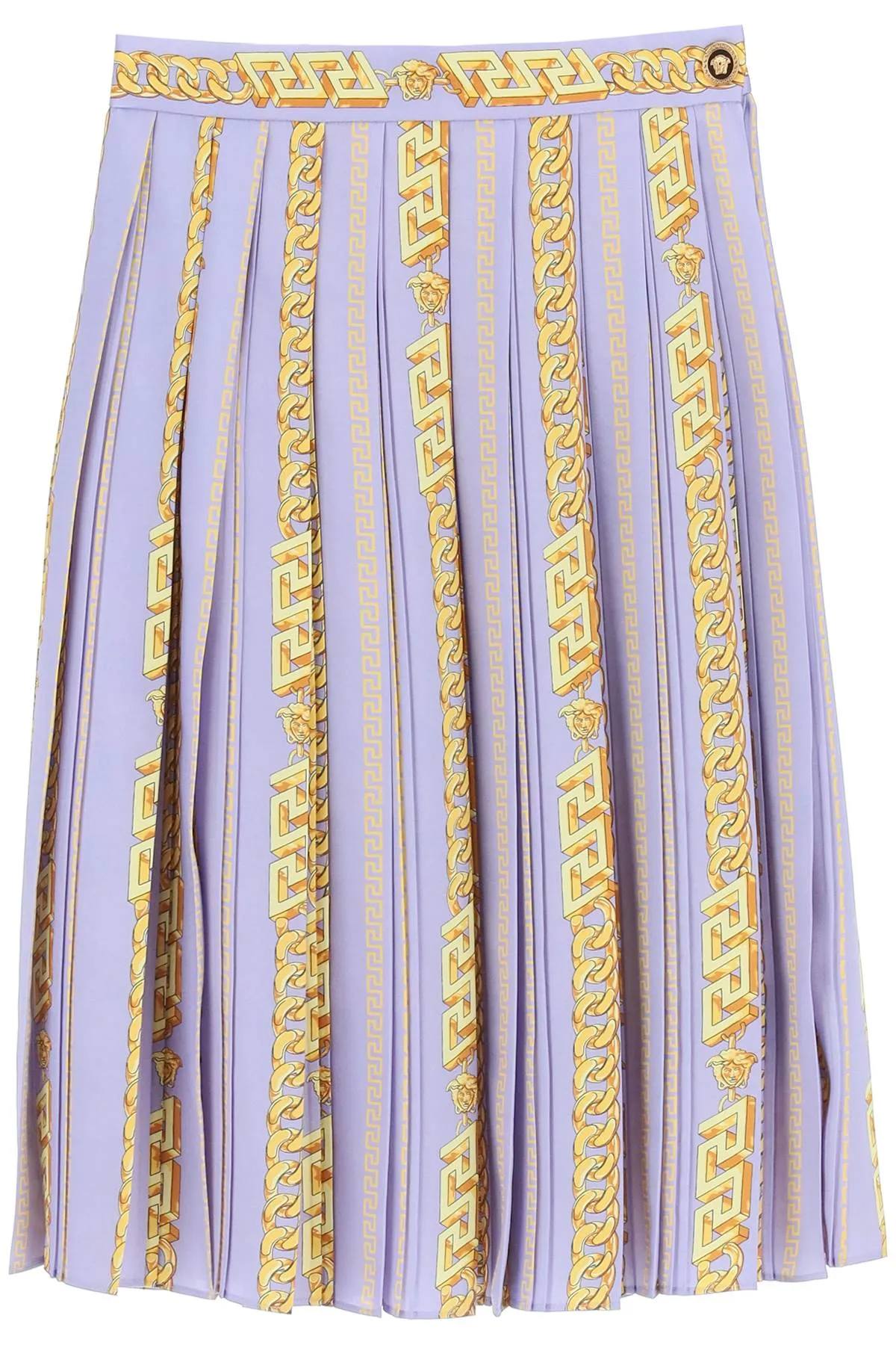 Versace Chain-Link Printed Pleated Midi Skirt