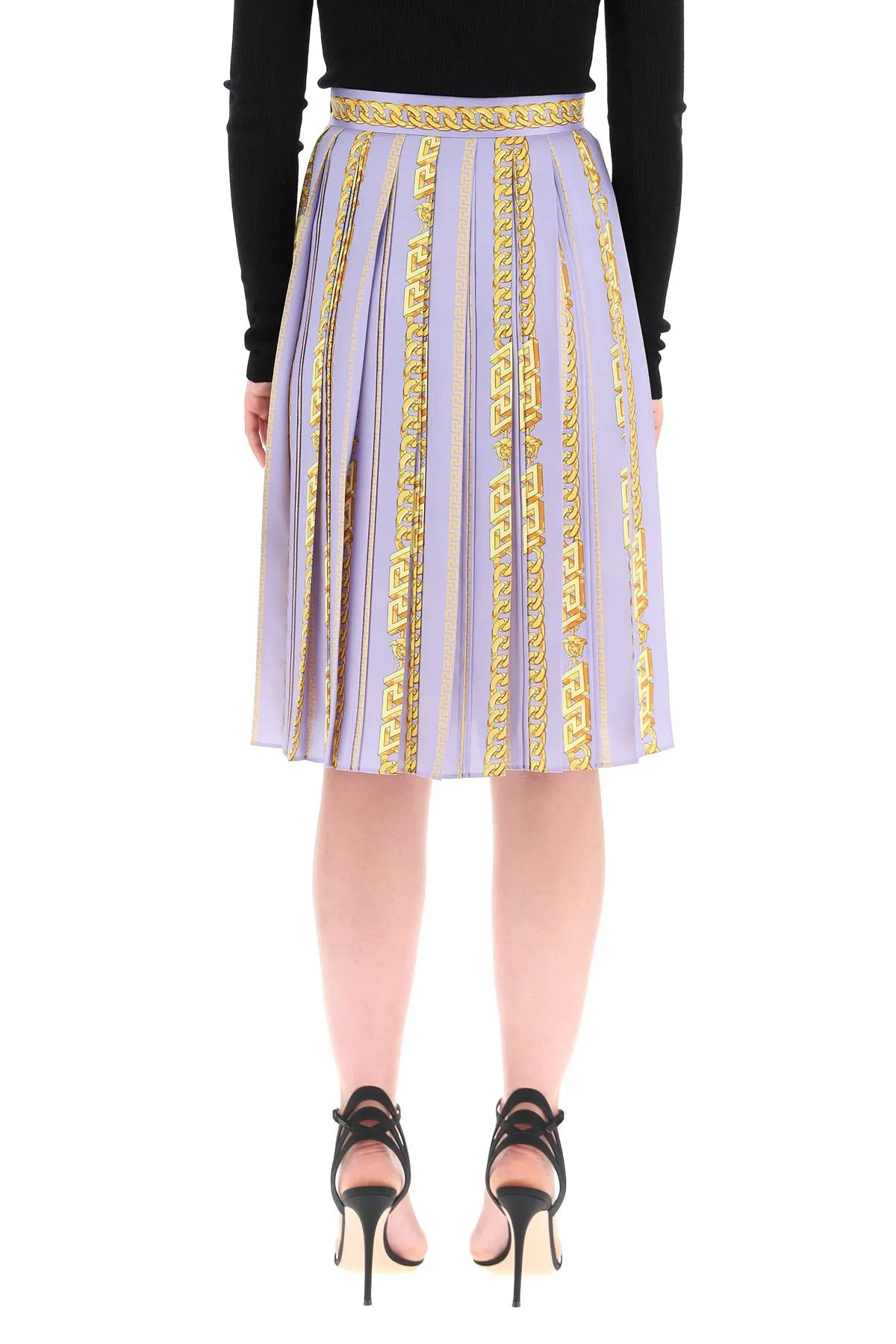 Versace Chain-Link Printed Pleated Midi Skirt
