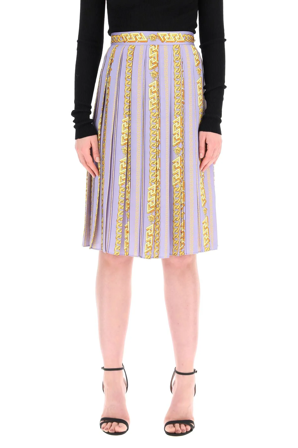 Versace Chain-Link Printed Pleated Midi Skirt