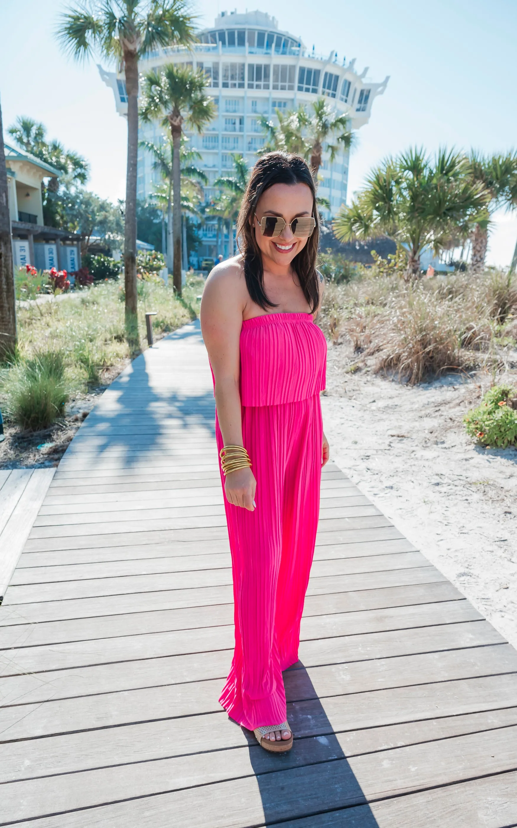 Vibrant Fuchsia Strapless Wide-leg Jumpsuit -Final Sale