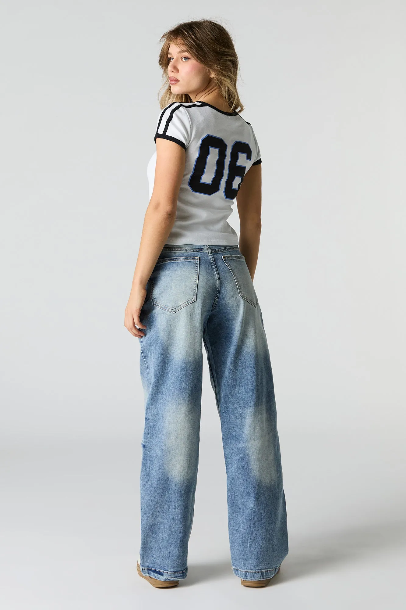 Vintage Wash Curvy Stretch Wide Leg Jean