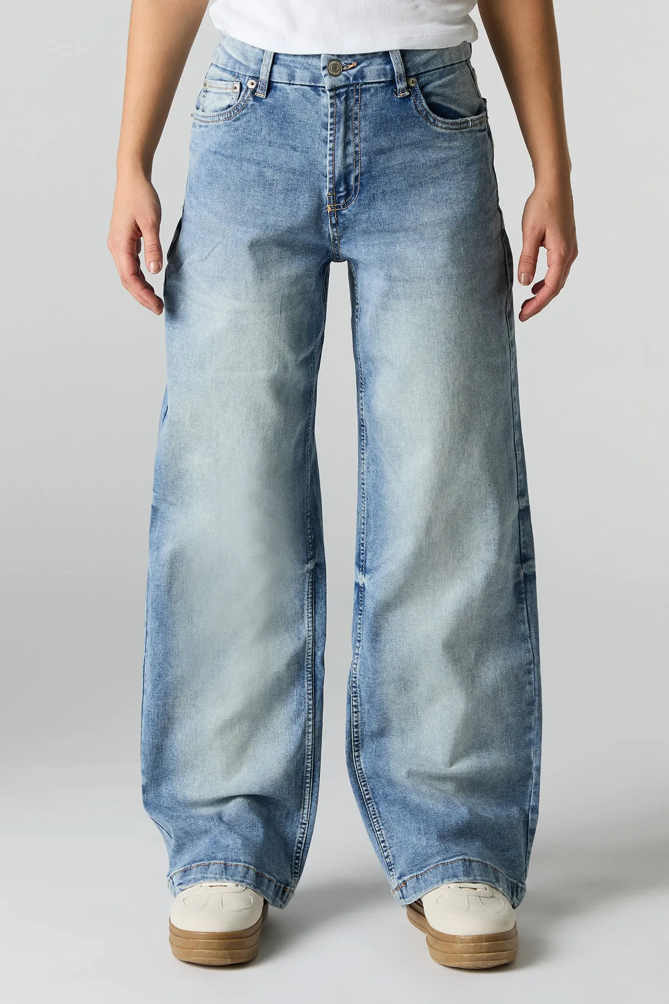 Vintage Wash Curvy Stretch Wide Leg Jean