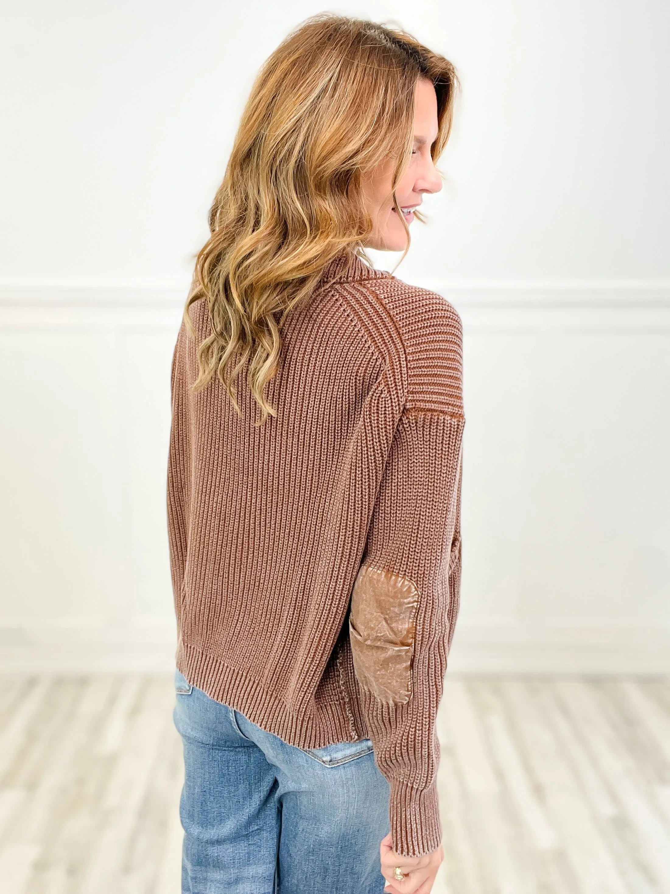 Western-Inspired Mineral Washed Open Front Sweater Cardigan with Pockets