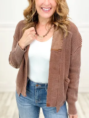 Western-Inspired Mineral Washed Open Front Sweater Cardigan with Pockets