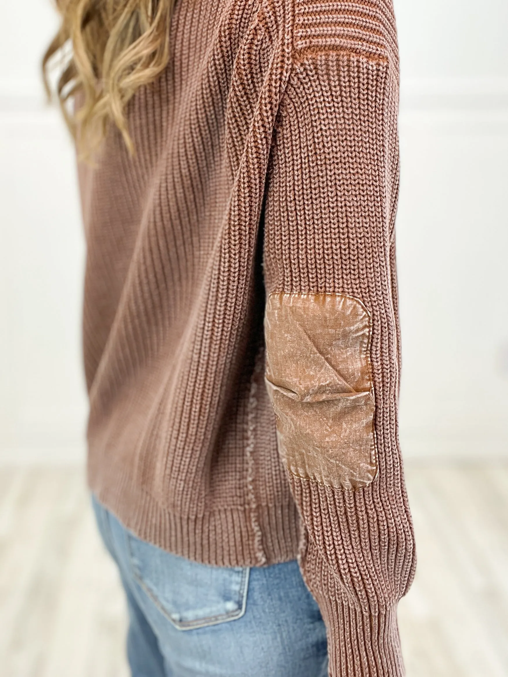 Western-Inspired Mineral Washed Open Front Sweater Cardigan with Pockets