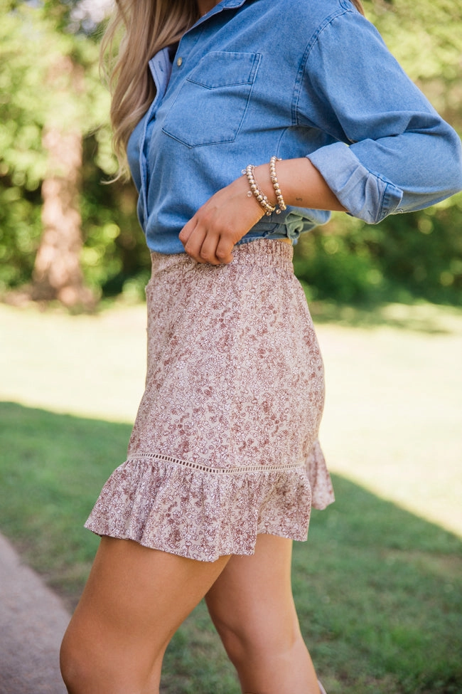 What's The Tea Brown Floral Button Front Detail Skort FINAL SALE