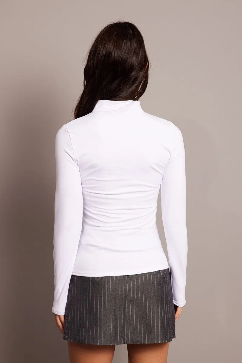 White Fleece Top Long Sleeve High Neck