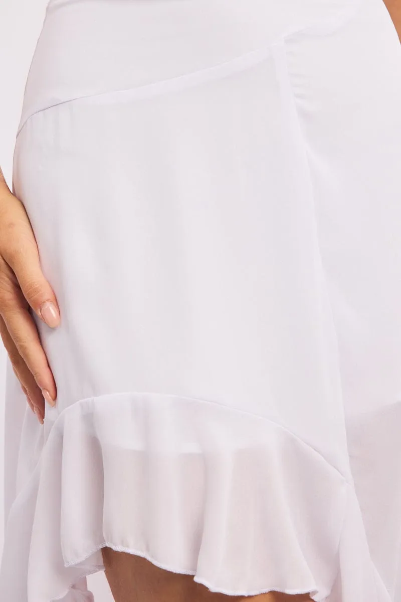 White Frill Skirt High Waisted High Low Midi