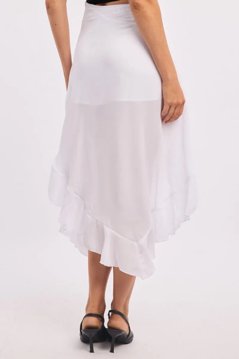 White Frill Skirt High Waisted High Low Midi