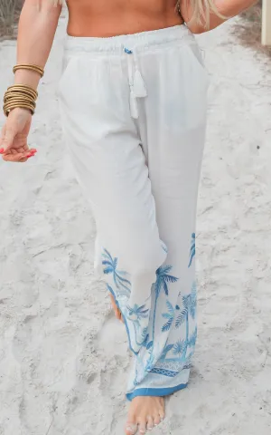 White Palm Tree Wide Leg Pants - Final Sale