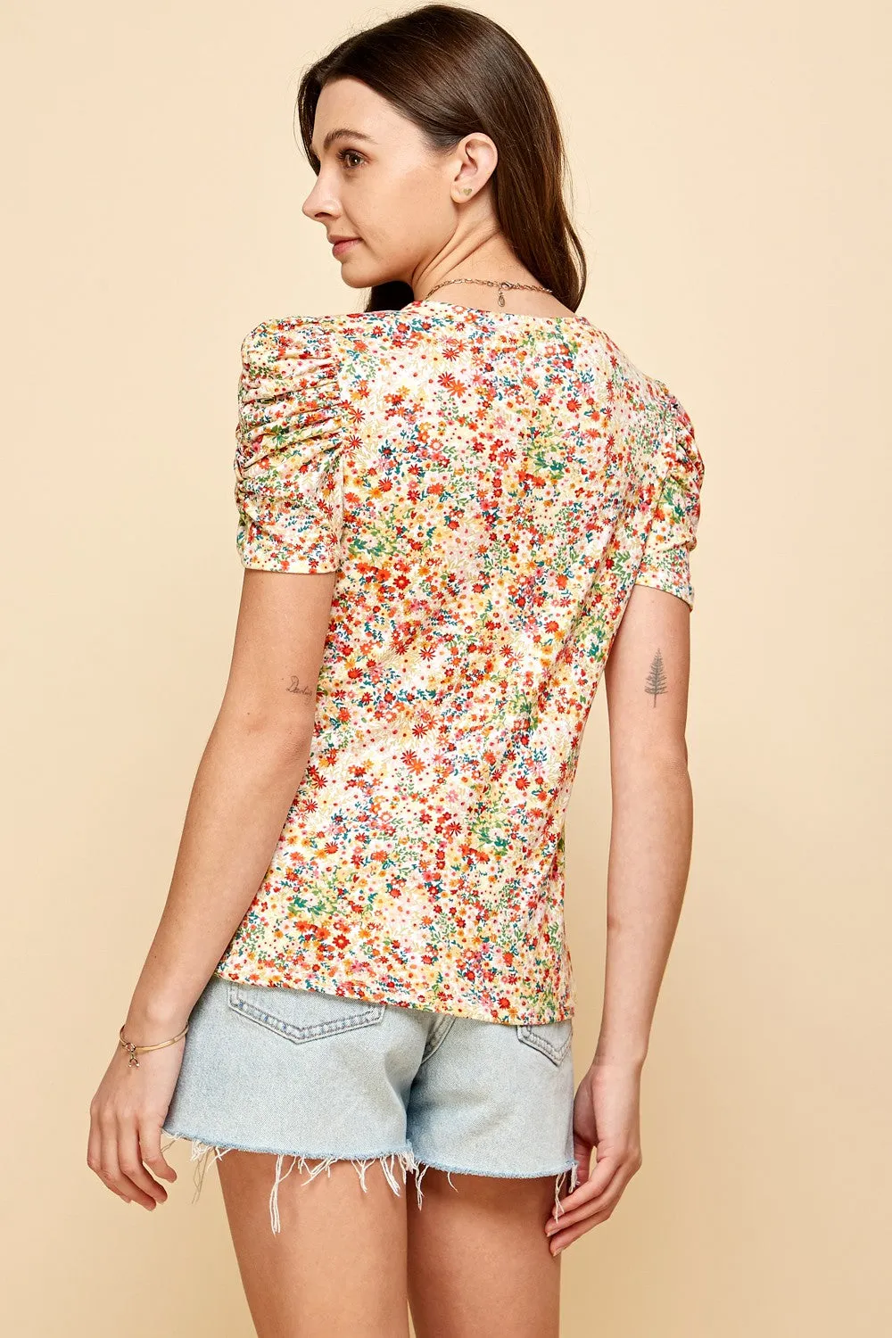Wild Blooms Floral Top with Ruffled Sleeves - Final Sale