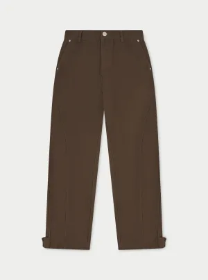 WOVEN CANVAS DISTRESSED TROUSER - BROWN