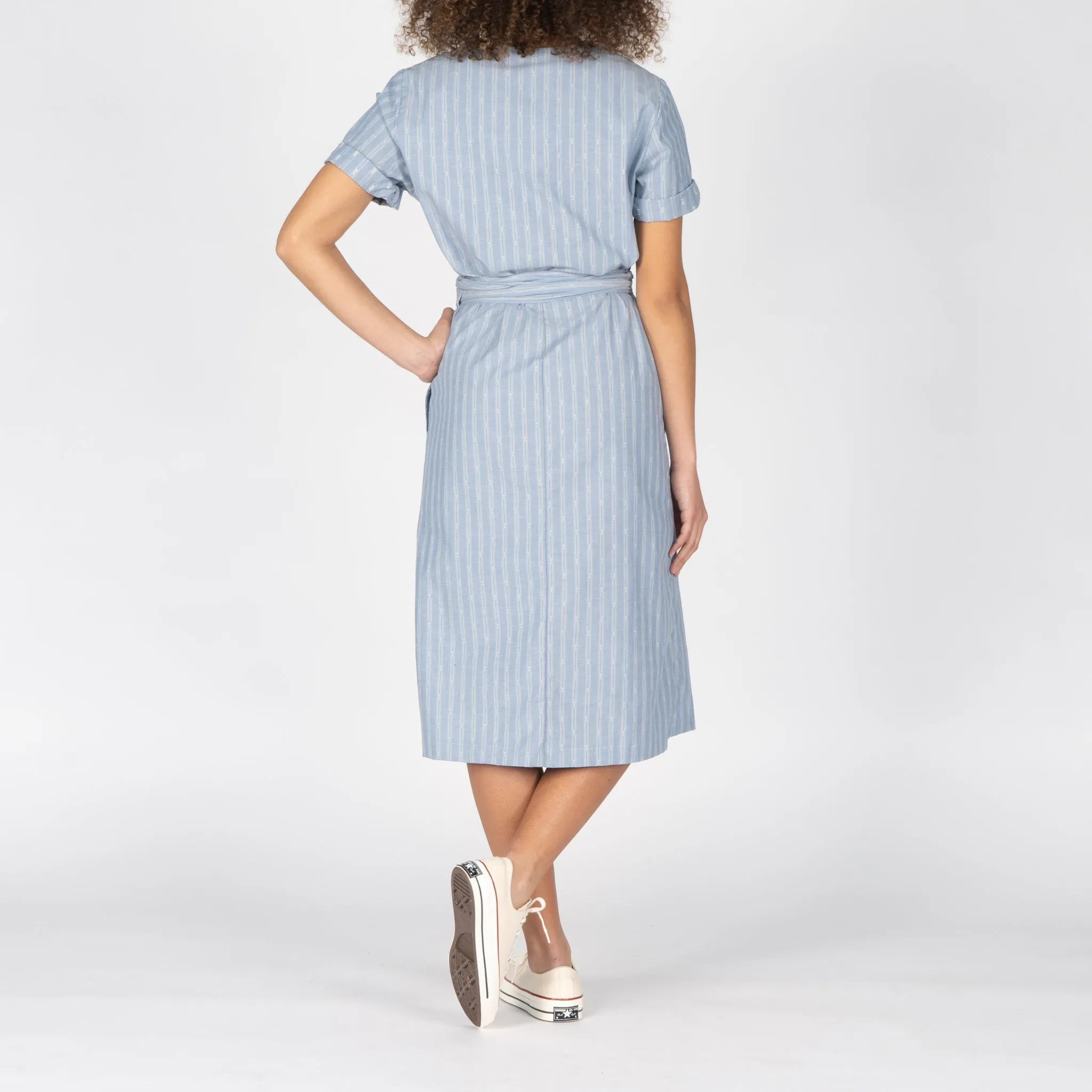 Wrap Dress - Vintage Dobby Stripes - Pale Blue
