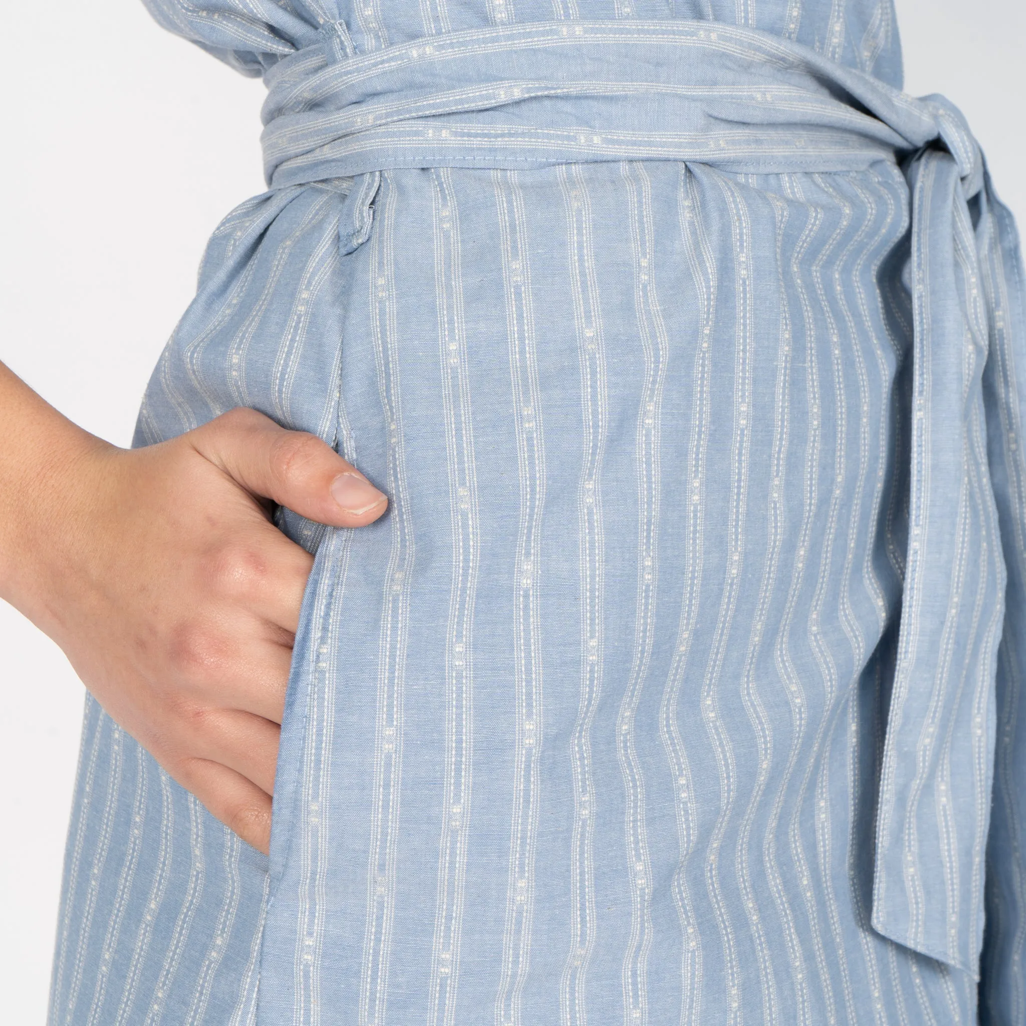 Wrap Dress - Vintage Dobby Stripes - Pale Blue