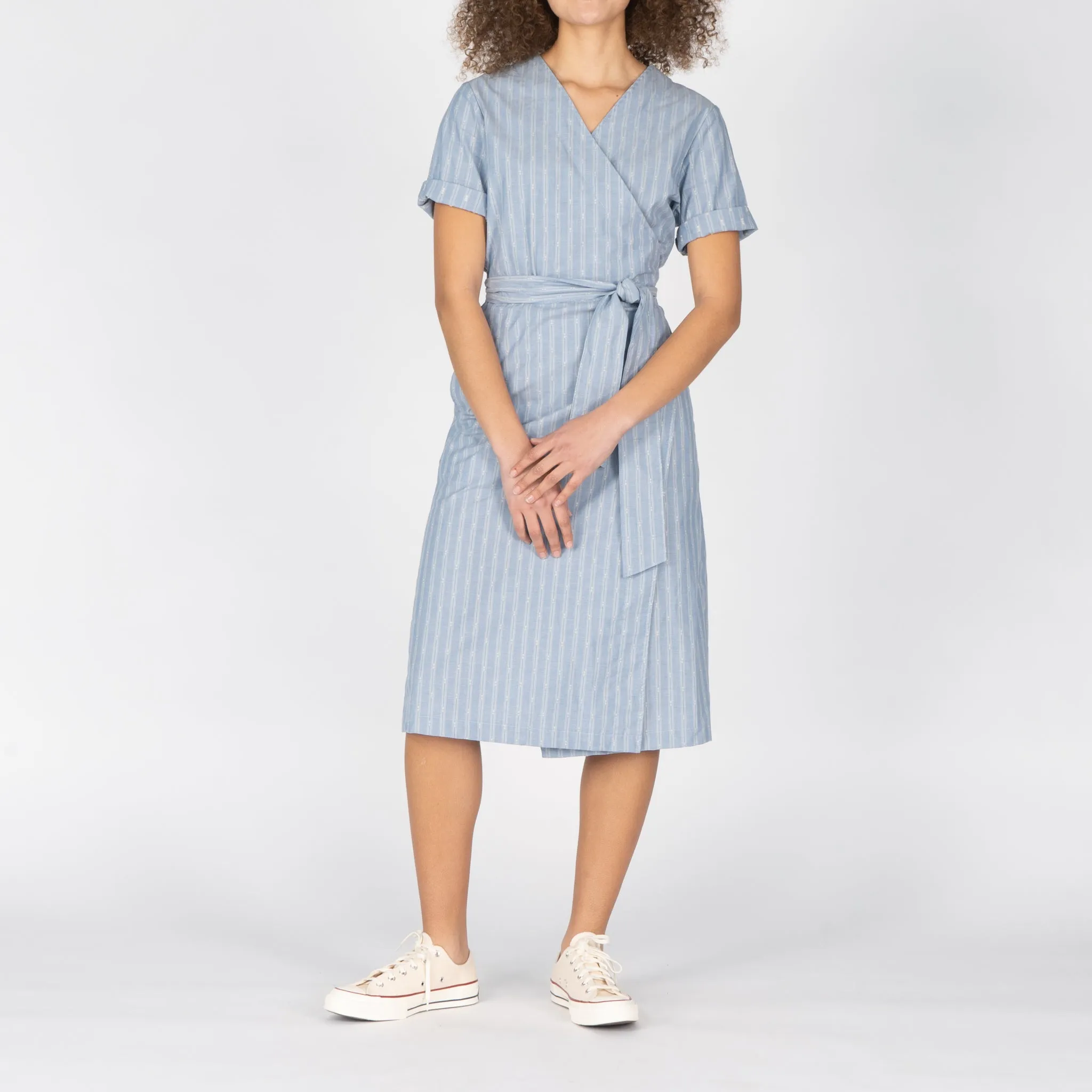 Wrap Dress - Vintage Dobby Stripes - Pale Blue