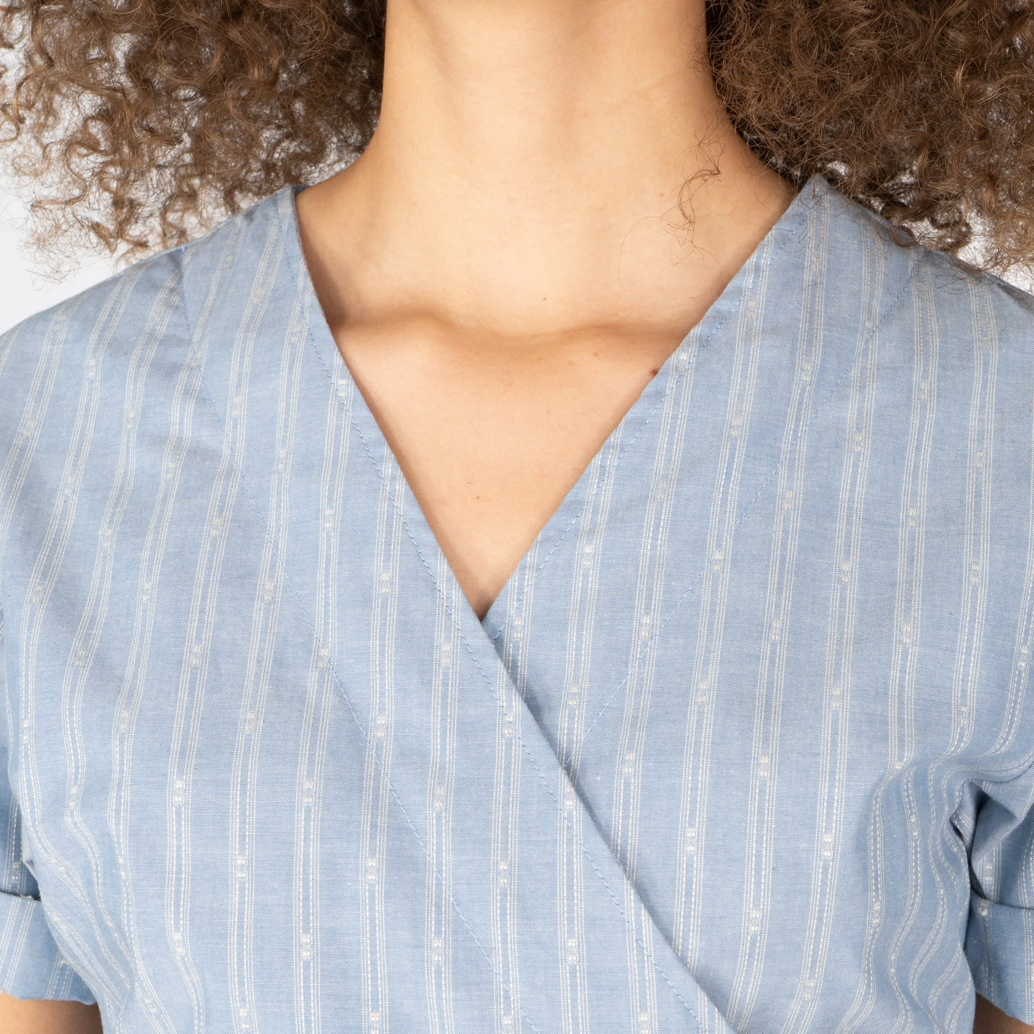 Wrap Dress - Vintage Dobby Stripes - Pale Blue