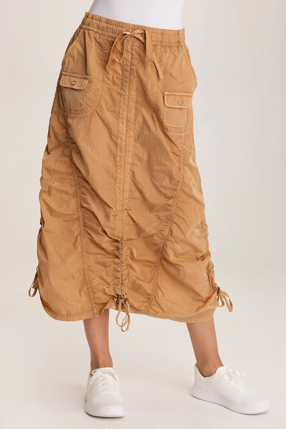 Zeno Ruched Sporty Cargo Midi Skirt