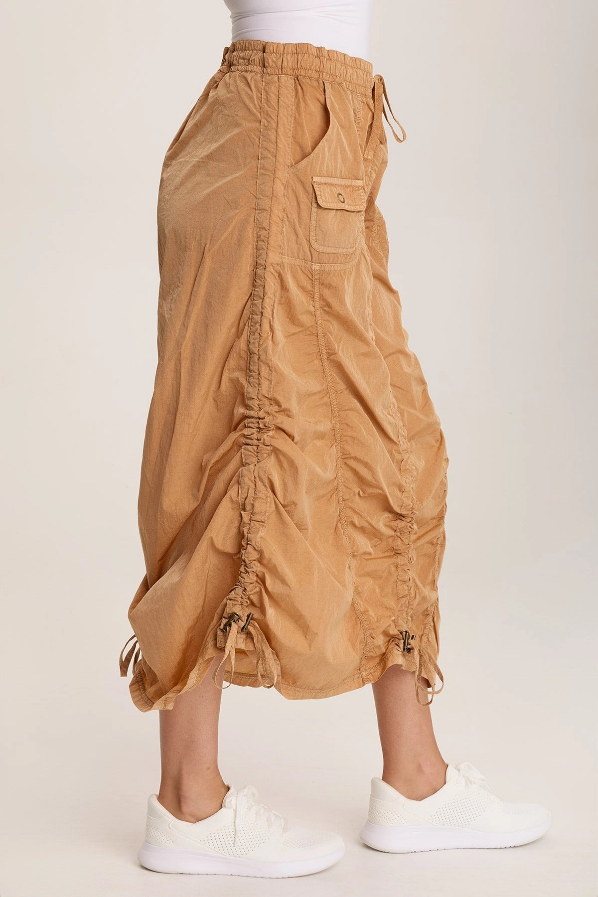 Zeno Ruched Sporty Cargo Midi Skirt