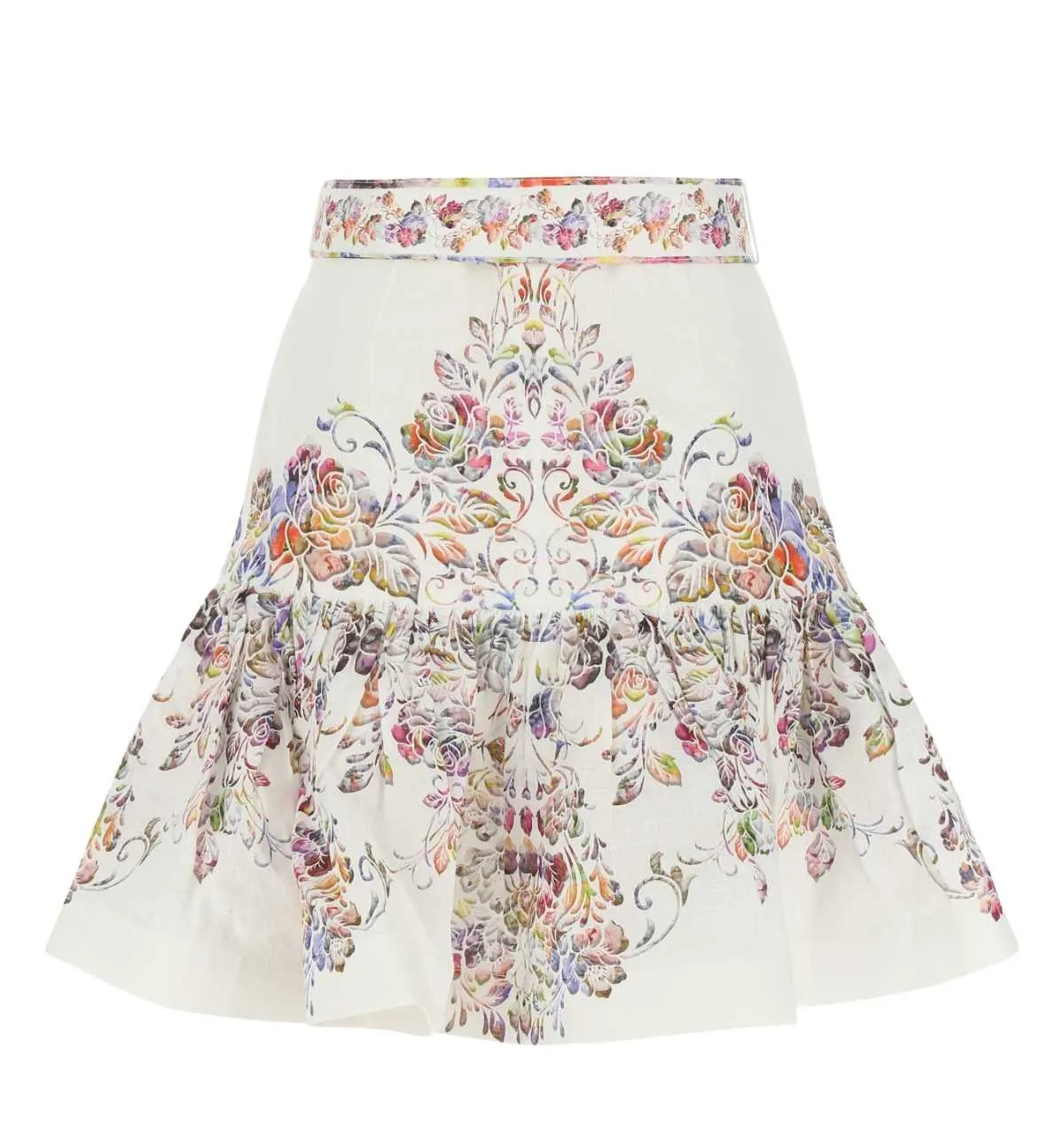 Zimmermann Floral Print Belted Mini Skirt
